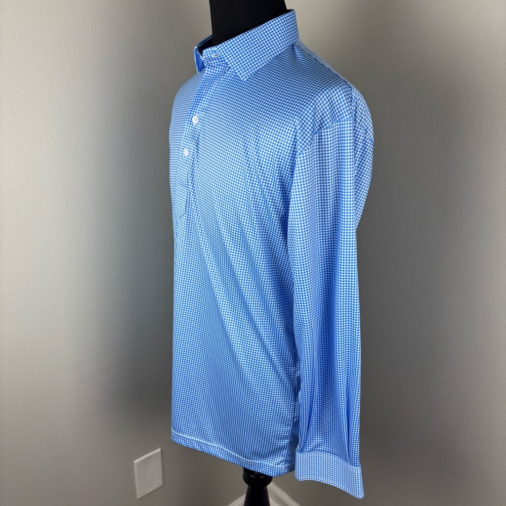 Collars & Co. Dress Collar Polo Shirt Men's Large L Long Sleeve Blue Gingham EUC - Picture 3 of 6